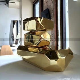 Golden Mirror Polished Stainless Steel Geometric Sculpture