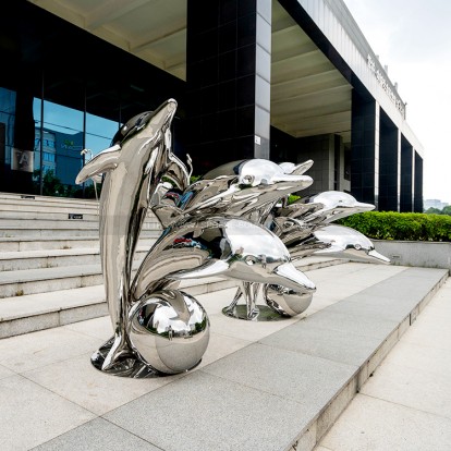 Stainless steel dolphin sculpture