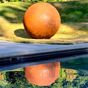 outdoor park square rusty corten steel sphere