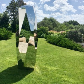 outdoor modern metal mirror Polish geometry stone post stainless steel sculpture
