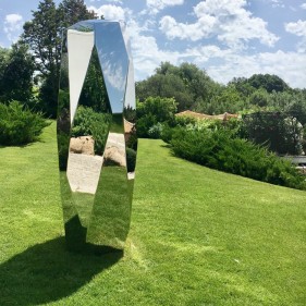 outdoor modern metal mirror Polish geometry stone post stainless steel sculpture  outdoor modern metal mirror Polish geometry stone post stainless steel sculpture