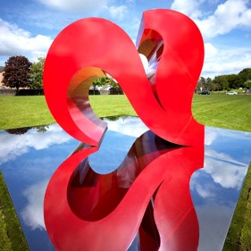 Red Metal Abstract Stainless Steel Heart  entrust Sculpture  Red Metal Abstract Stainless Steel Heart  entrust Sculpture