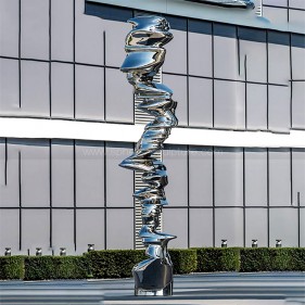 Twisted abstract mirror polished stainless steel sculpture
