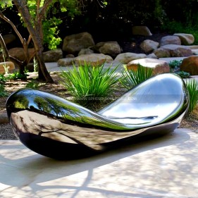 Custom Outdoor Polished Mirror Stainless Steel  Garden Bench Sculpture