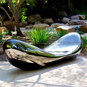 Custom Outdoor Polished Mirror Stainless Steel  Garden Bench Sculpture  Custom Outdoor Polished Mirror Stainless Steel  Garden Bench Sculpture