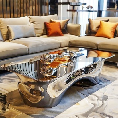 Hotel Irregular Sliver Polished mirror Stainless Steel Coffee Table