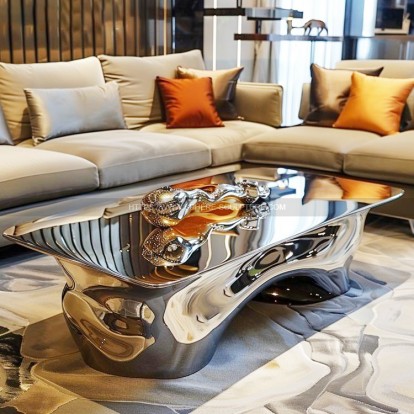 Hotel Irregular Sliver Polished mirror Stainless Steel Coffee Table Hotel Irregular Sliver Polished mirror Stainless Steel Coffee Table