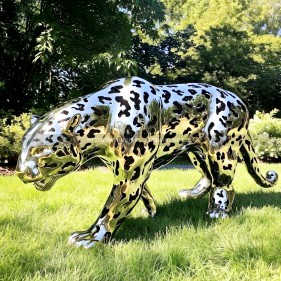 Outdoor Metal  Animal Stainless Steel Hollowed out Leopard Sculpture
