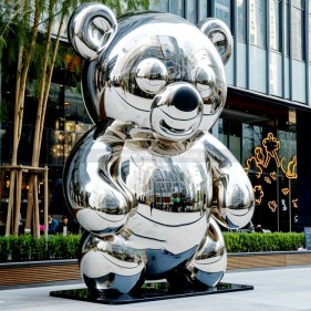 Outdoor Shopping Mall Large Polished mirror stainless steel Cartoons Bear Statue Outdoor Shopping Mall Large Polished mirror stainless steel Cartoons Bear Statue