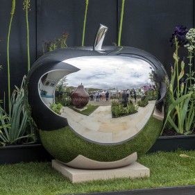 Mirror polished stainless steel apple sculpture Mirror polished stainless steel apple sculpture