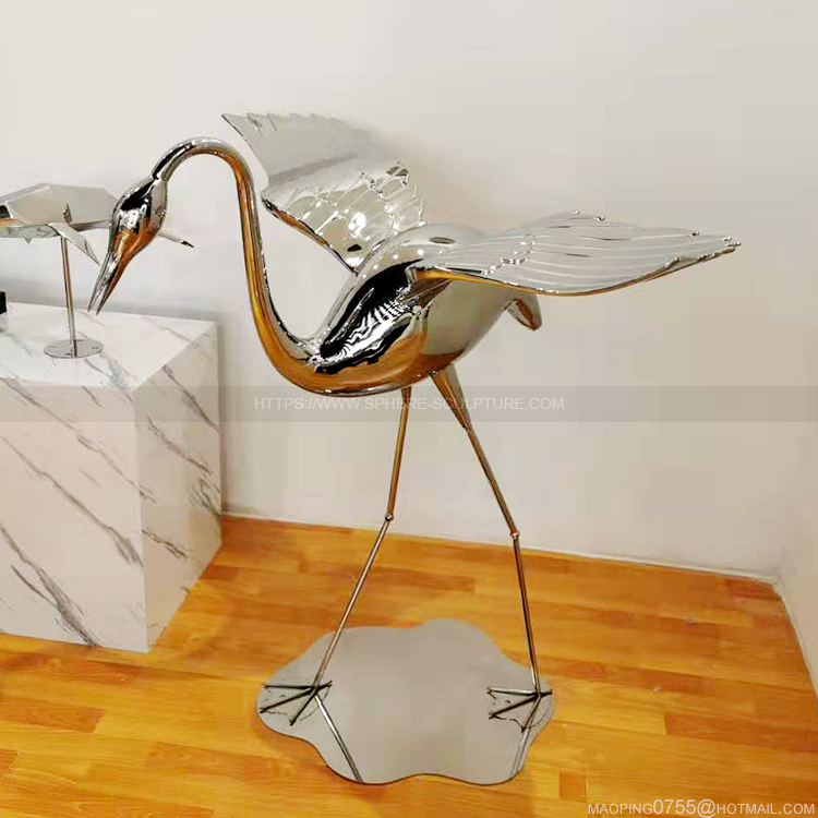 Metal Bird Sculpture Stainless Steel Flamingo