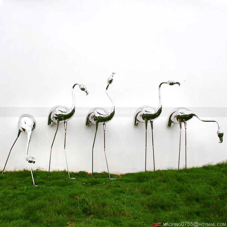 Metal Bird Sculpture Stainless Steel Flamingo