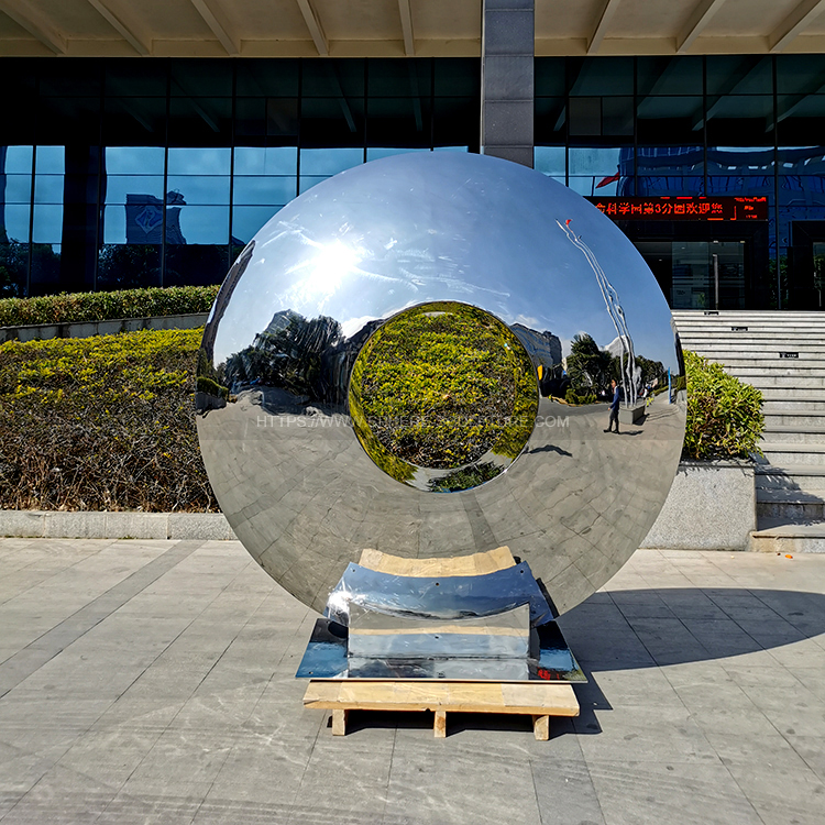 Public art installation Stainless steel ring  eye sculpture