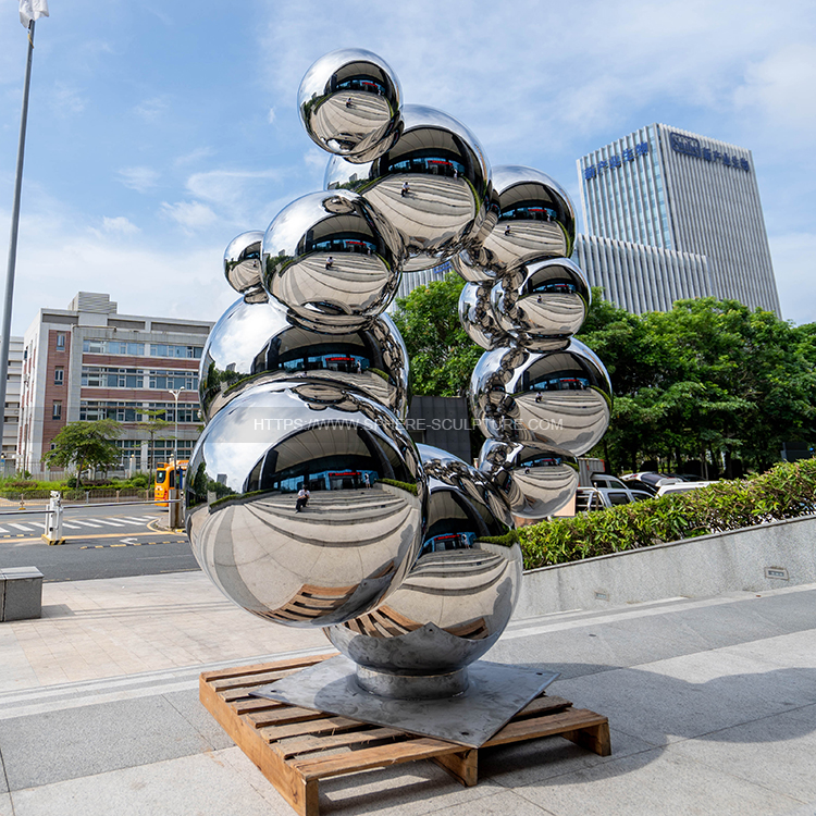 Stainless steel polished metal sphere sculpture