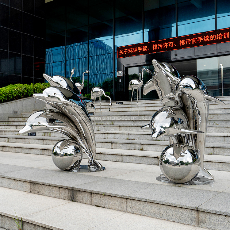 Stainless steel dolphin sculpture