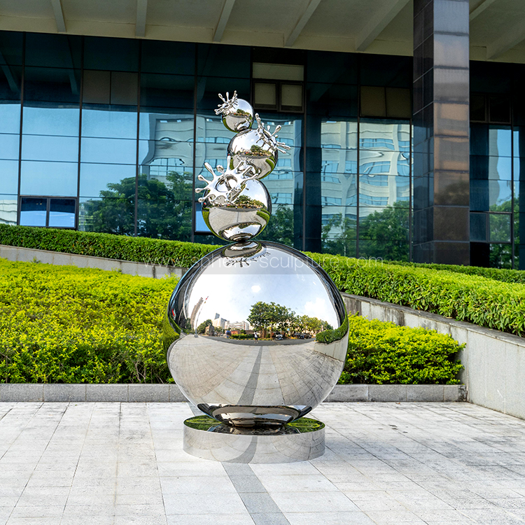 Polished mirror  Public art water droplet sphere sculpture 