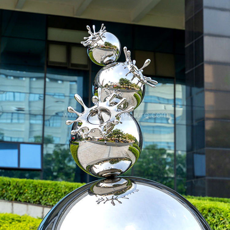 Polished mirror  Public art water droplet sphere sculpture 
