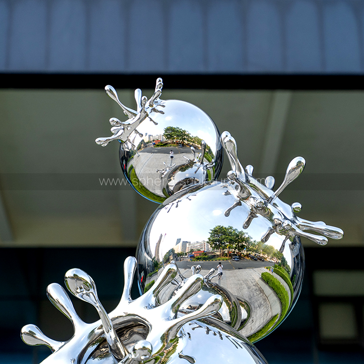 Polished mirror  Public art water droplet sphere sculpture 