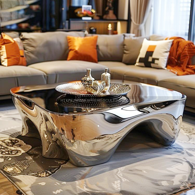 Hotel Irregular Sliver Polished mirror Stainless Steel Coffee Table