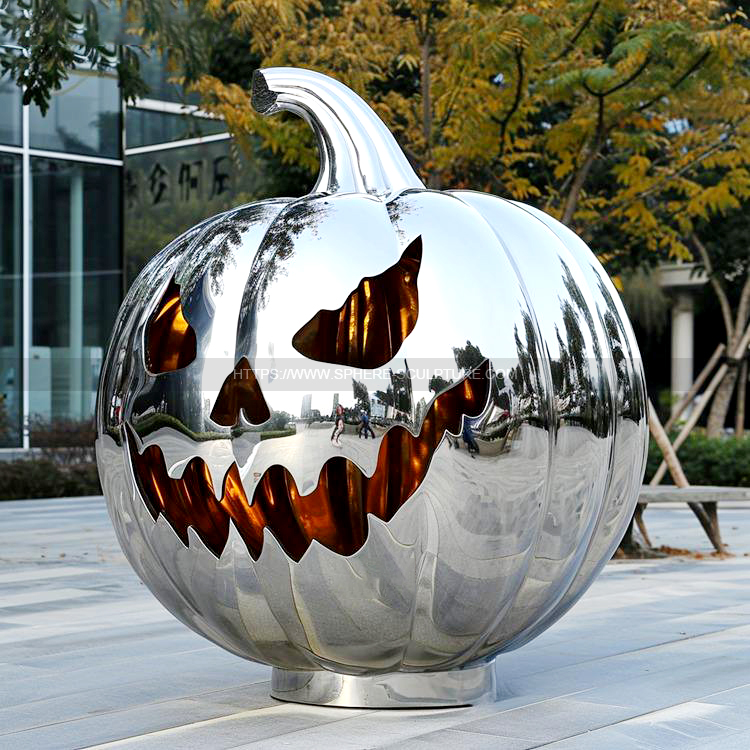  Outdoor Decoration Polished mirror Stainless Steel Halloween Pumpkin Sculpture 