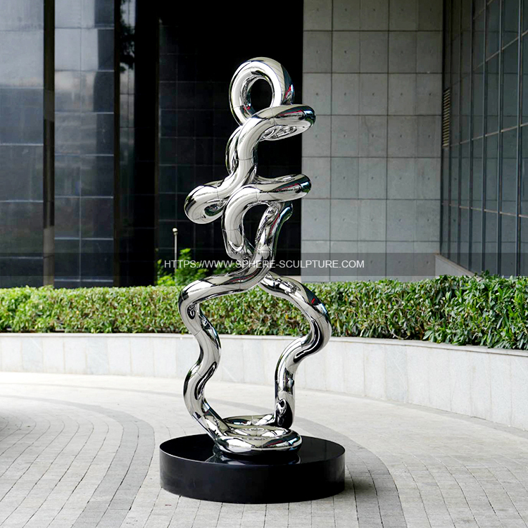 Stainless steel irregularly shaped round tube mirror finish sculpture